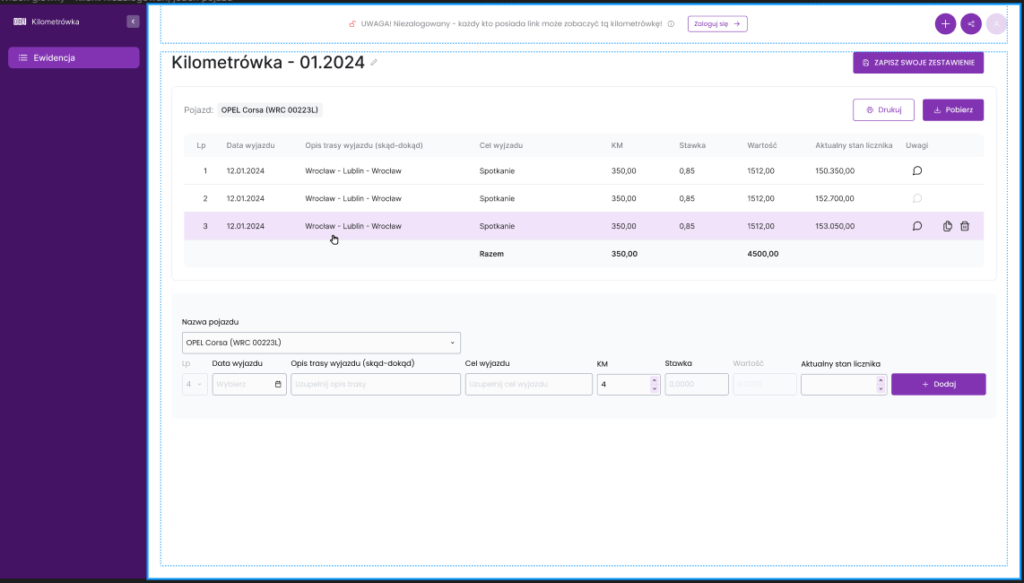 Aplikacja do kilometrówki online